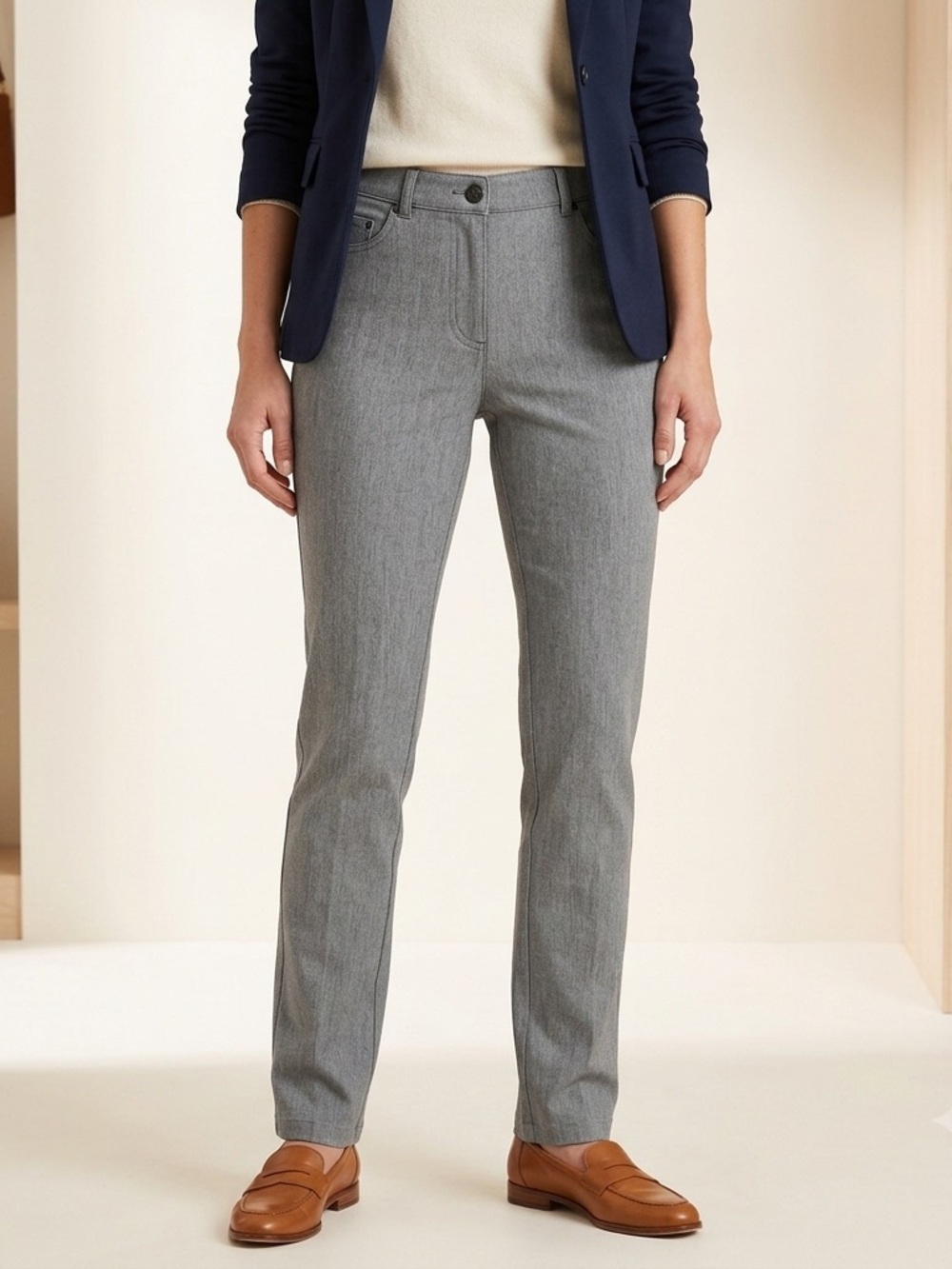 J McLaughlin 5-Pocket Straight-Leg Pants / Stretch Trousers , gray Heather, sz 8